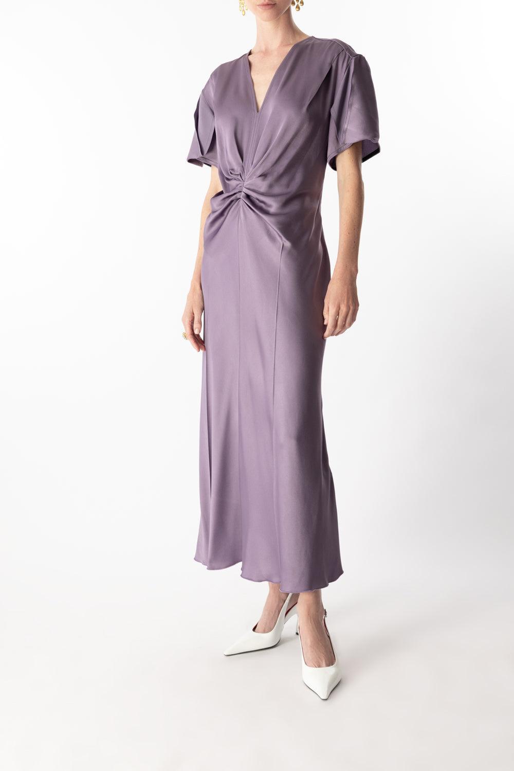 Gathered V-Neck Midi Dress - Iris | VICTORIA BECKHAM Marissa Collections Gathered V-Neck Midi Dress - Iris | VICTORIA BECKHAM Marissa Collections
