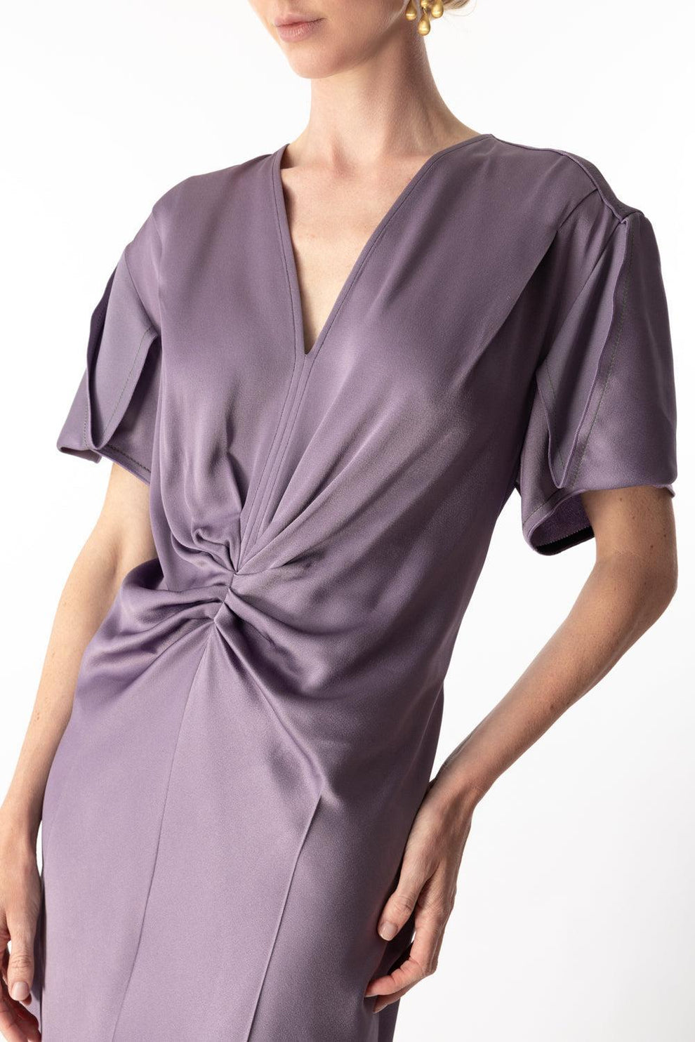 victoria beckham gathered v neck midi dress Gathered V-Neck Midi Dress