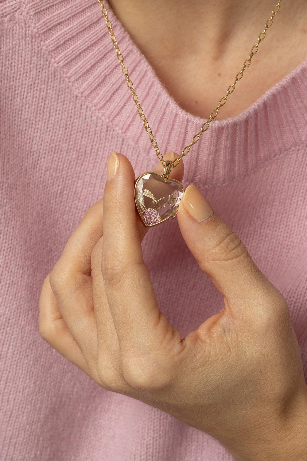 Large Heart Locket Pendant Necklace-YELLOW GOLD-18-JEWELRYFINE JEWELNECKLACE O-LOQUET