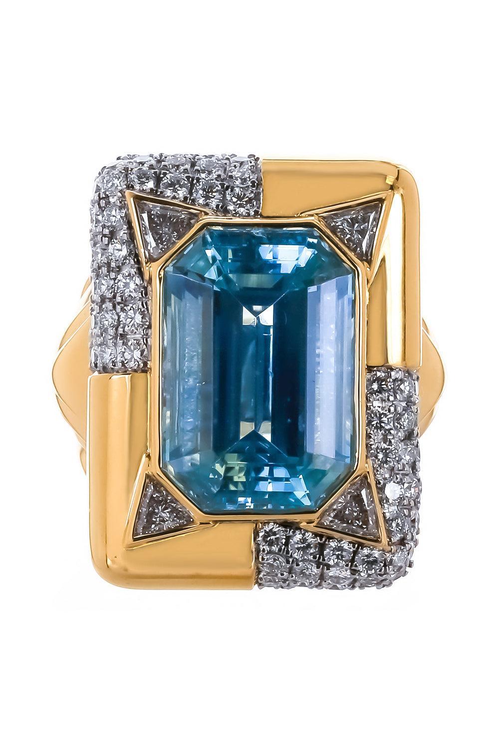 Aquamarine Diamond Octagon Ring-YELLOW GOLD-7-JEWELRYFINE JEWELRING-EDINA KISS