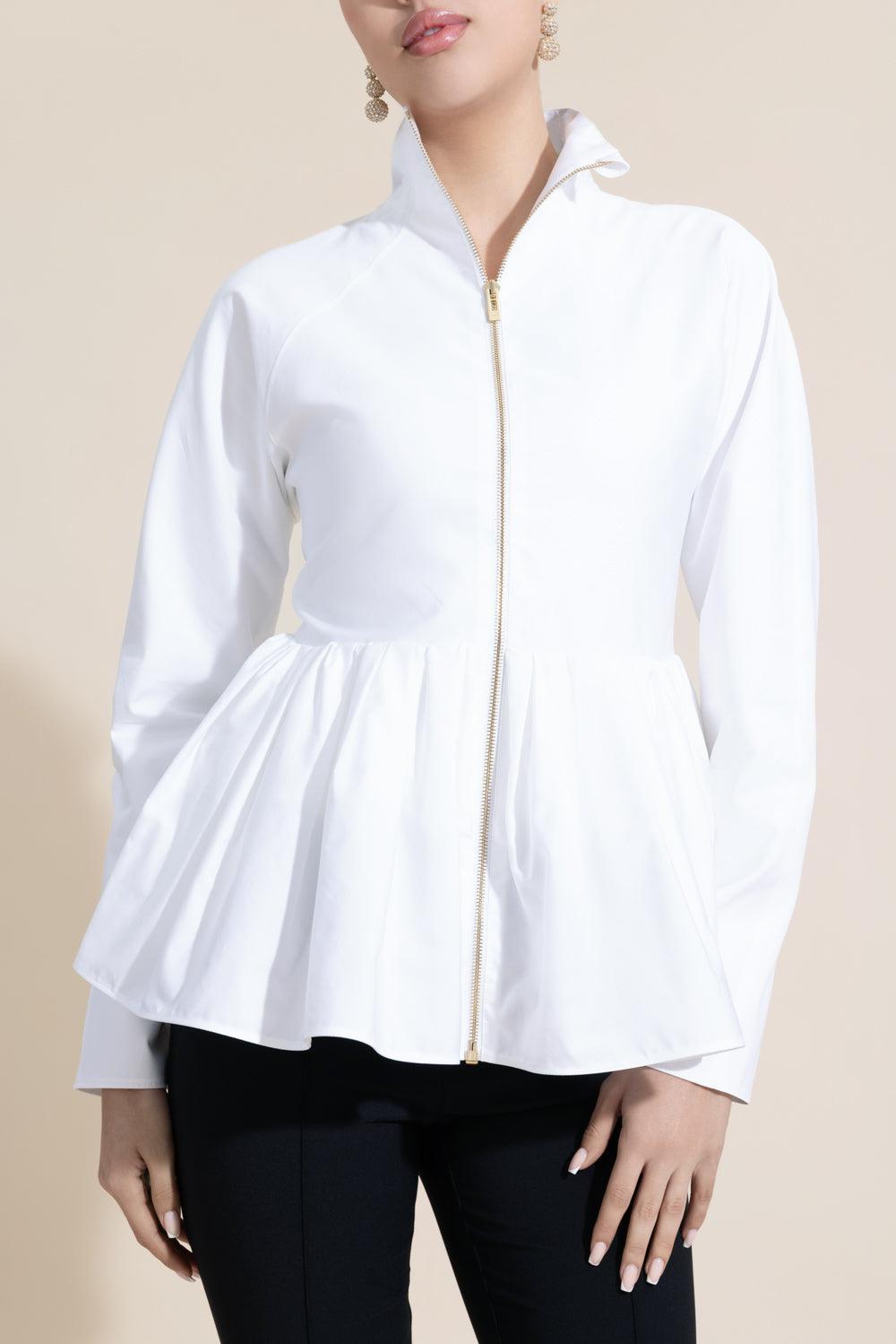 Front Zip Peplum Jacket-BLANC-34-CLOTHINGJACKETCASUAL-ALAÏA