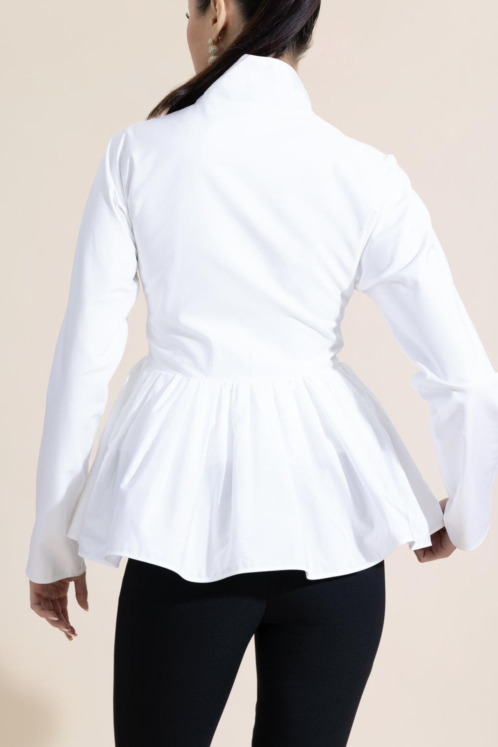 Front Zip Peplum Jacket-BLANC-34-CLOTHINGJACKETCASUAL-ALAÏA