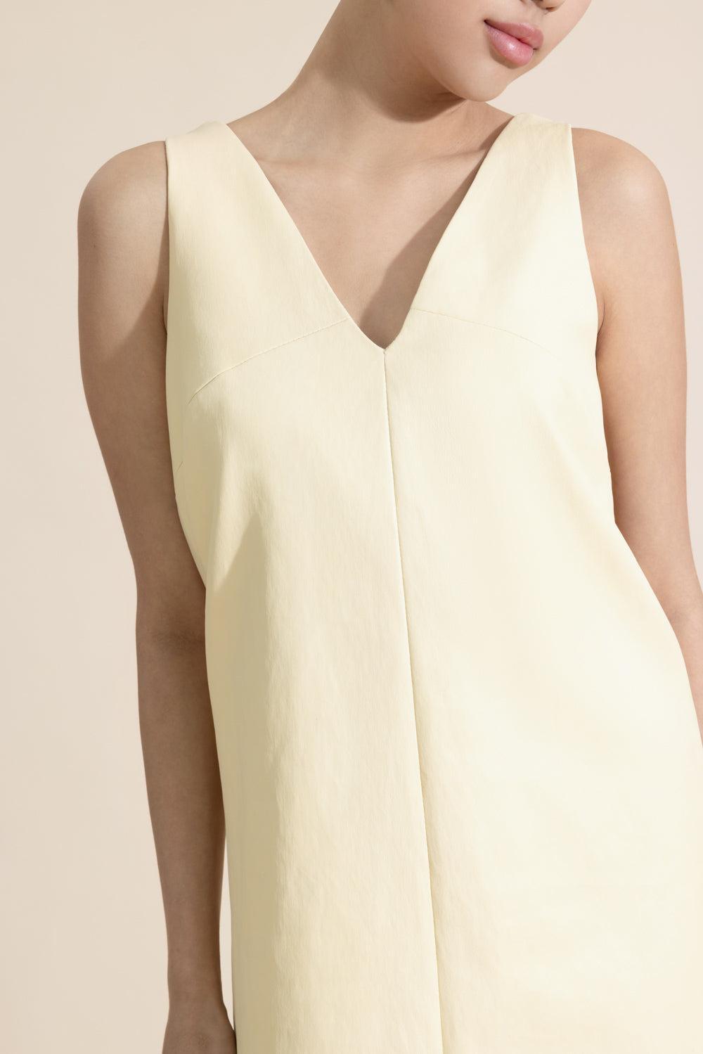 V Neck Dress-PALE YELLOW-4-CLOTHINGSPECIALPOP UP-SUSAN BENDER