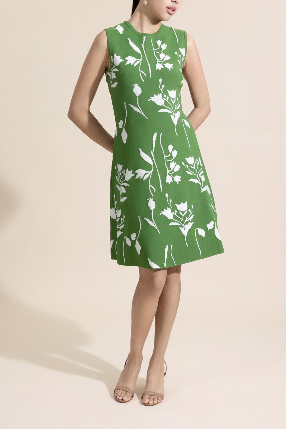 Sleeveless Floral Knit Mini Dress-FLORAL-XS-CLOTHINGDRESSCASUAL-LELA ROSE