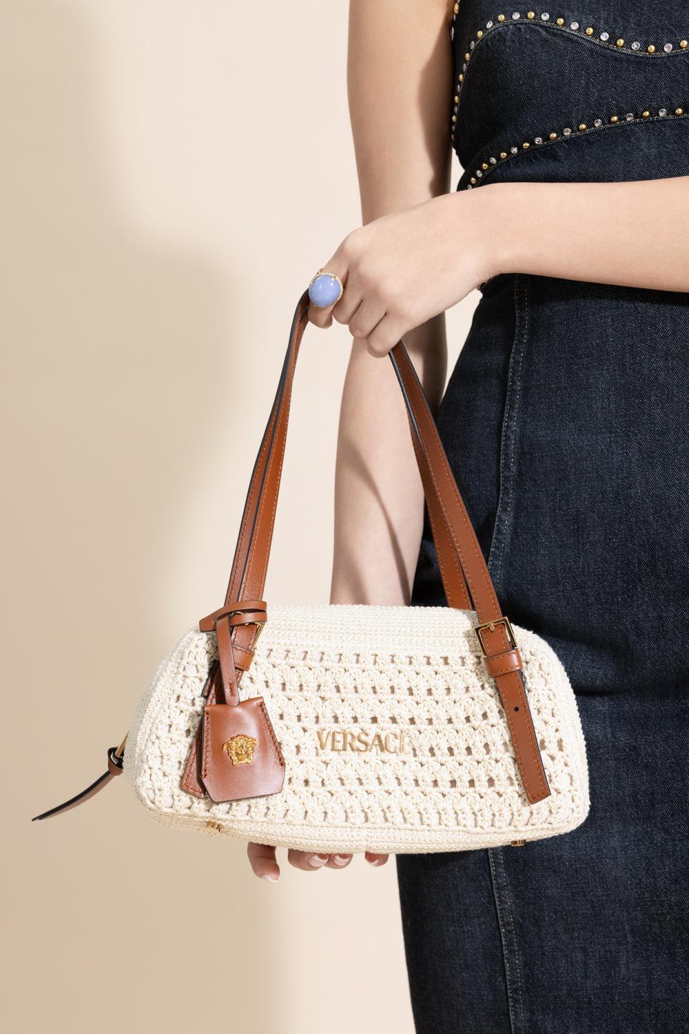 Versace Tag Bowling Bag - Amber-BROWN-HANDBAGSHOULDER-VERSACE