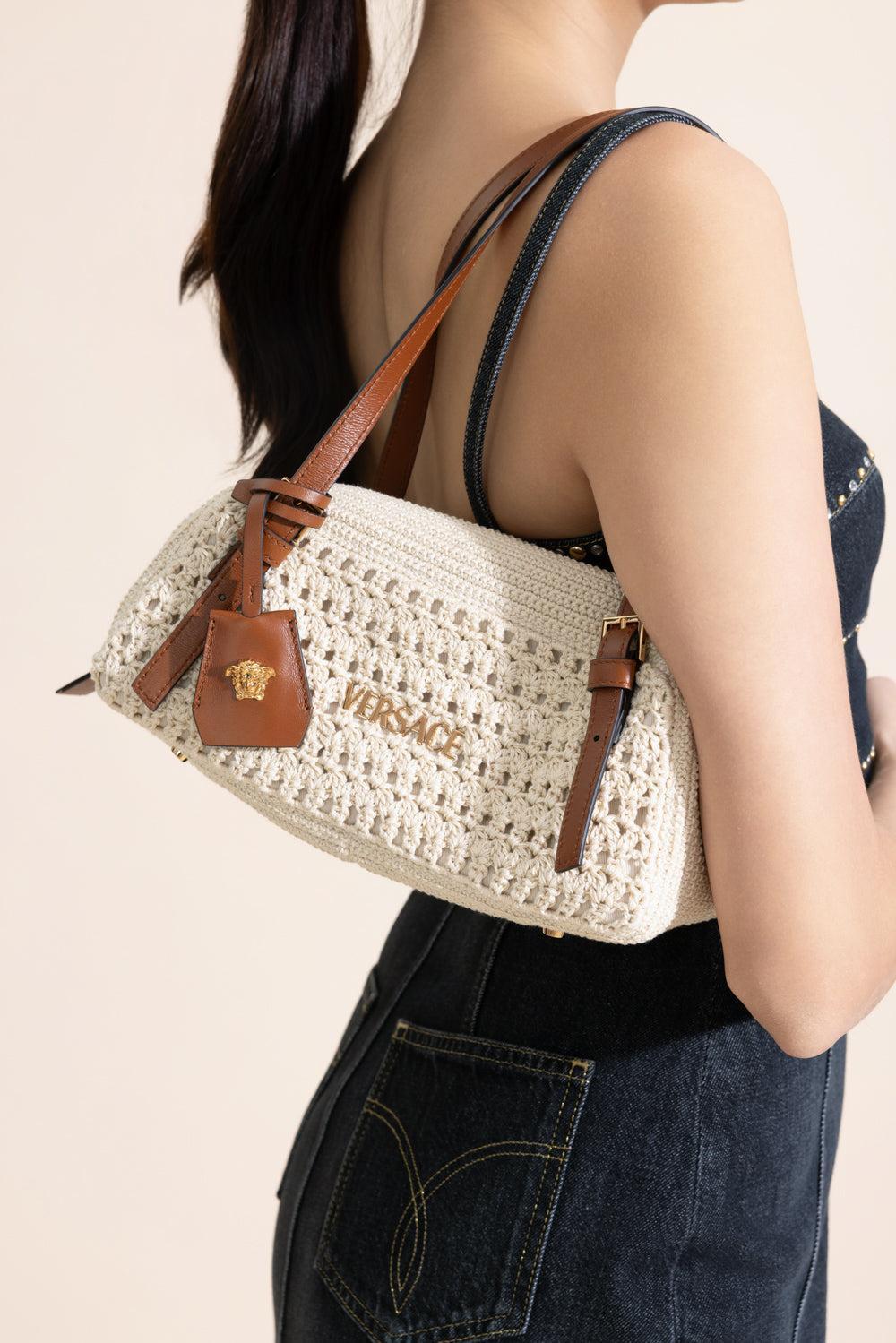 Versace Tag Bowling Bag - Amber-BROWN-HANDBAGSHOULDER-VERSACE