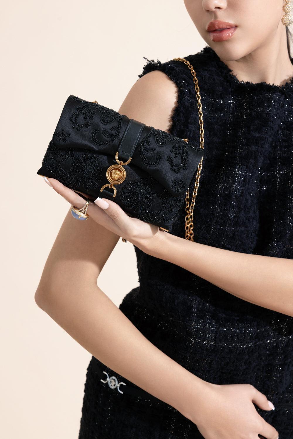 Mini Klieo Bag - Black Beaded-BLACK-HANDBAGSHOULDER-VERSACE