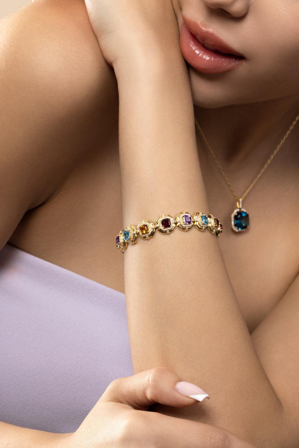Citrine Garnet Asscher Medallion G-Classic Bracelet-YELLOW GOLD-7-JEWELRYFINE JEWELBRACELET O-GOSHWARA
