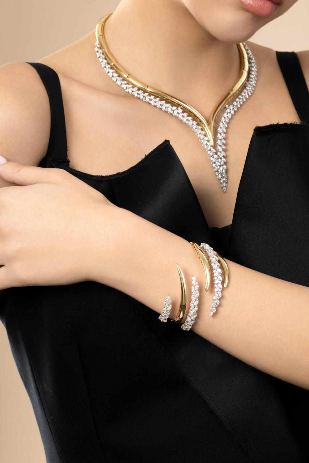 Diamond Open Wrap Cuff Bracelet-YELLOW GOLD-JEWELRYFINE JEWELBRACELET O-YEPREM