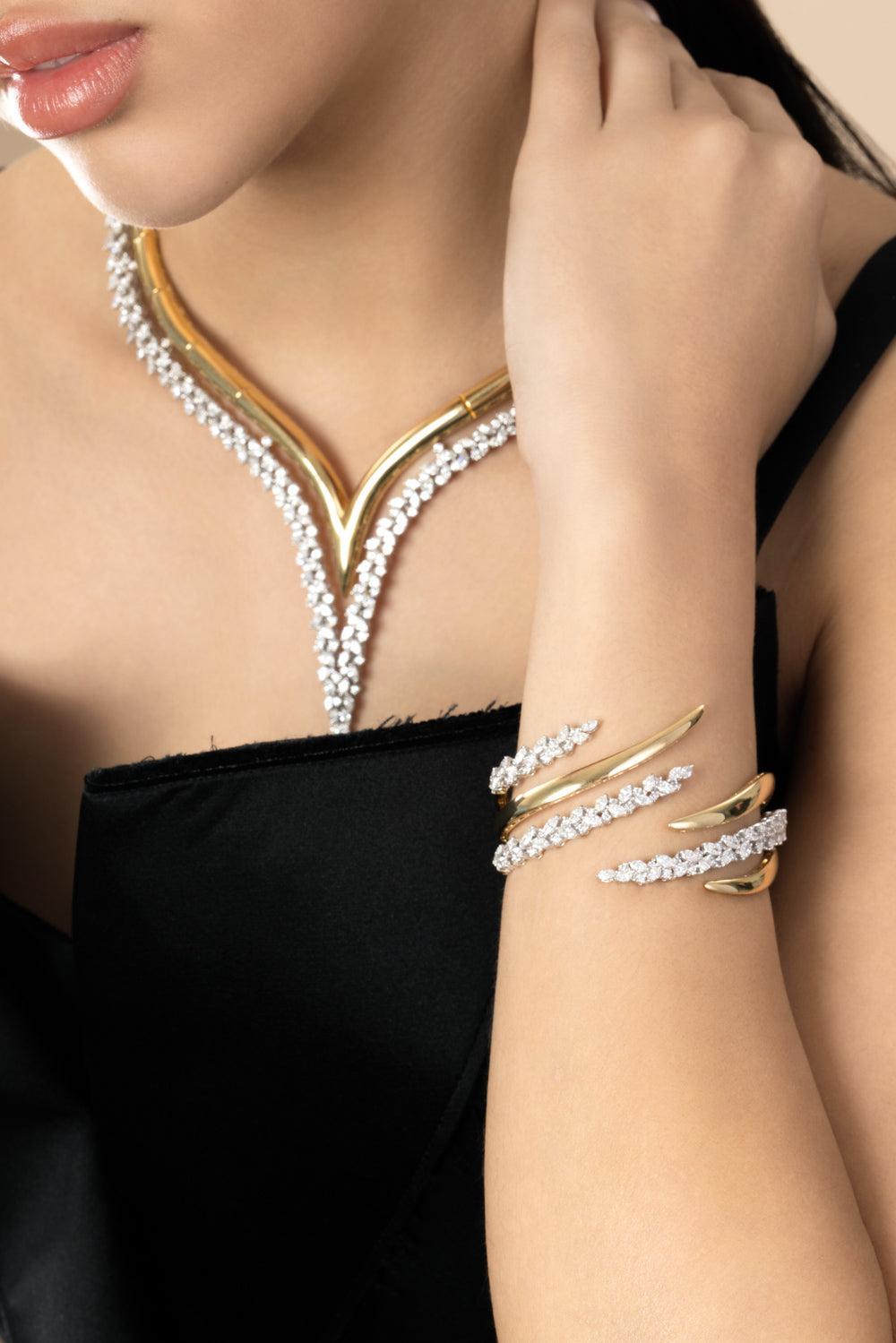 Diamond Open Wrap Cuff Bracelet-YELLOW GOLD-JEWELRYFINE JEWELBRACELET O-YEPREM