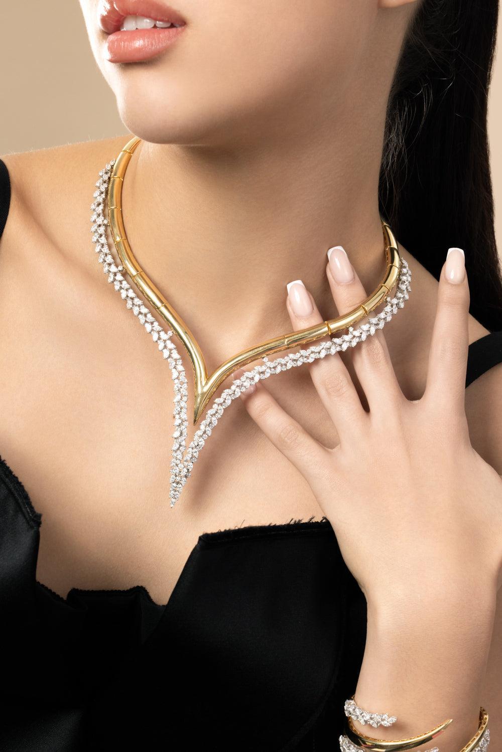 Diamond Marquise Golden Strada Statement Necklace-YELLOW GOLD-JEWELRYFINE JEWELNECKLACE O-YEPREM