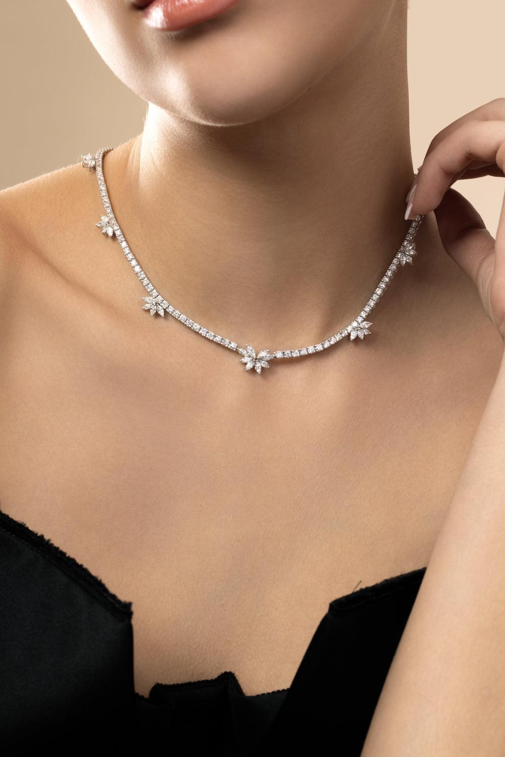 Diamond Marquise Cluster Necklace-WHT GOLD-JEWELRYFINE JEWELNECKLACE O-YEPREM