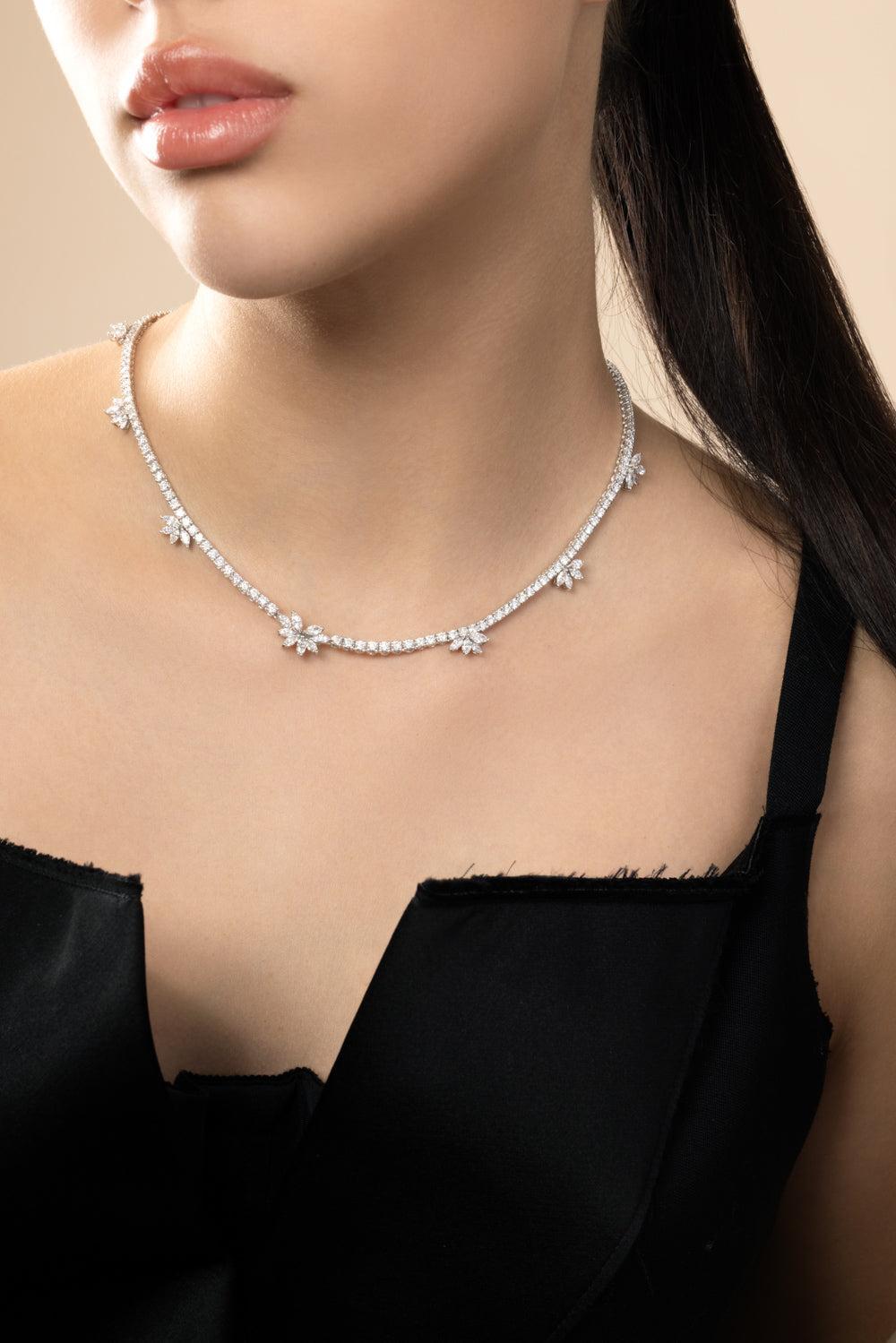 Diamond Marquise Cluster Necklace-WHT GOLD-JEWELRYFINE JEWELNECKLACE O-YEPREM