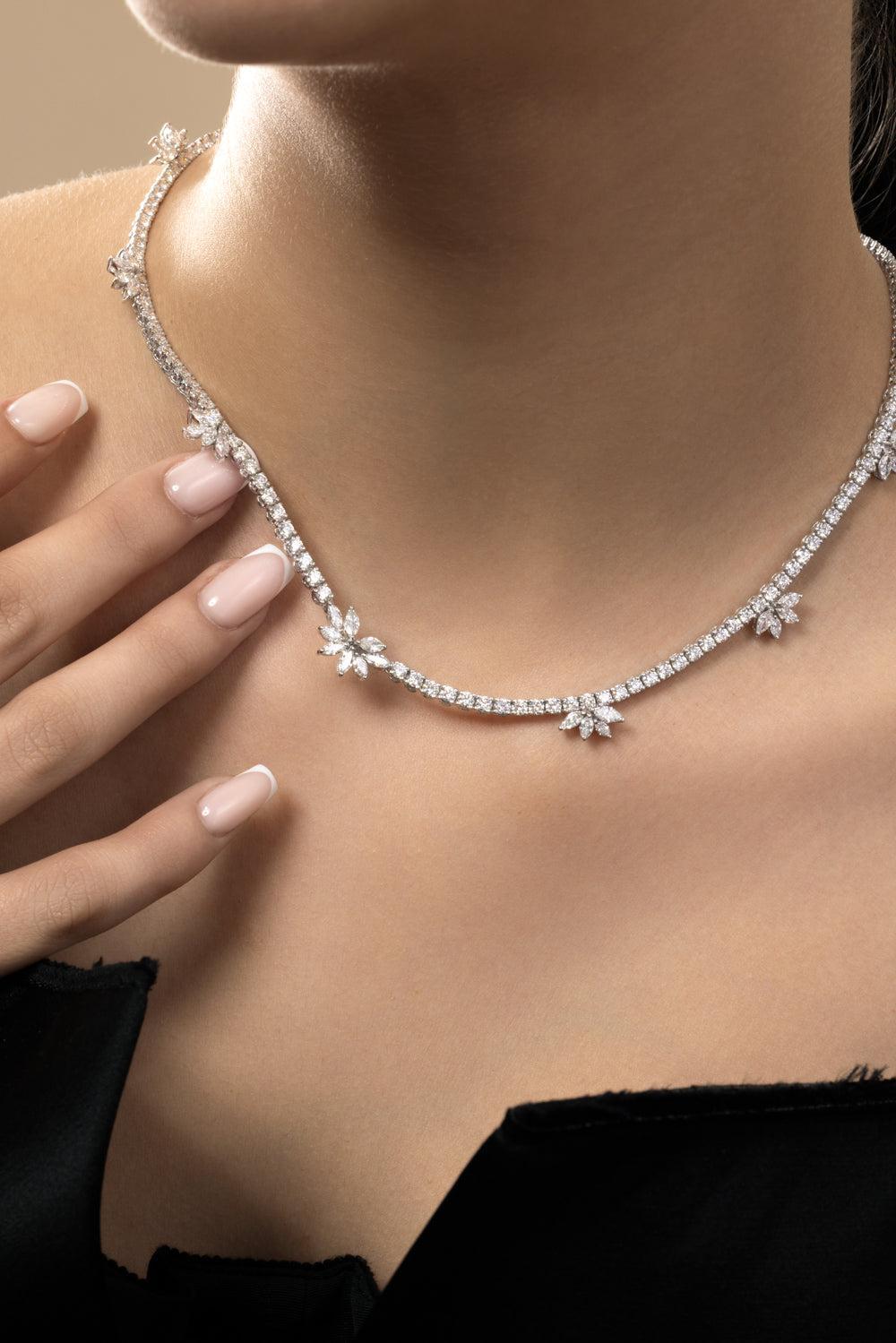 Diamond Marquise Cluster Necklace-WHT GOLD-JEWELRYFINE JEWELNECKLACE O-YEPREM