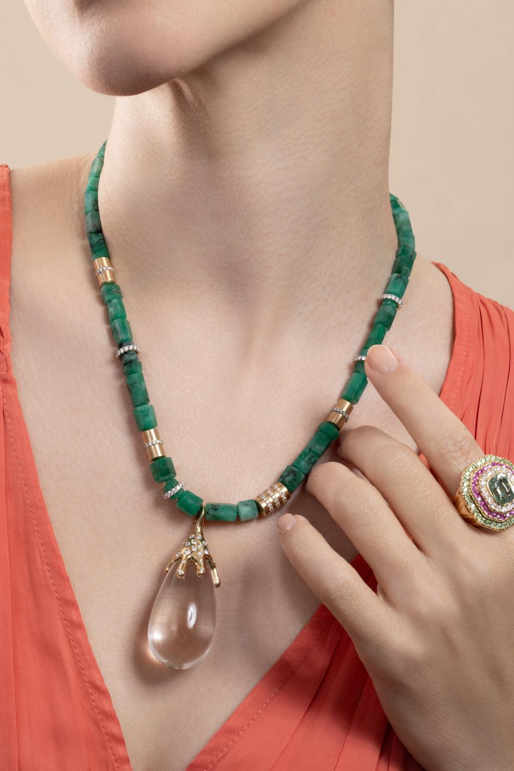 Emerald Large Beaded Necklace-YELLOW GOLD-18-JEWELRYFINE JEWELNECKLACE O-EDINA KISS