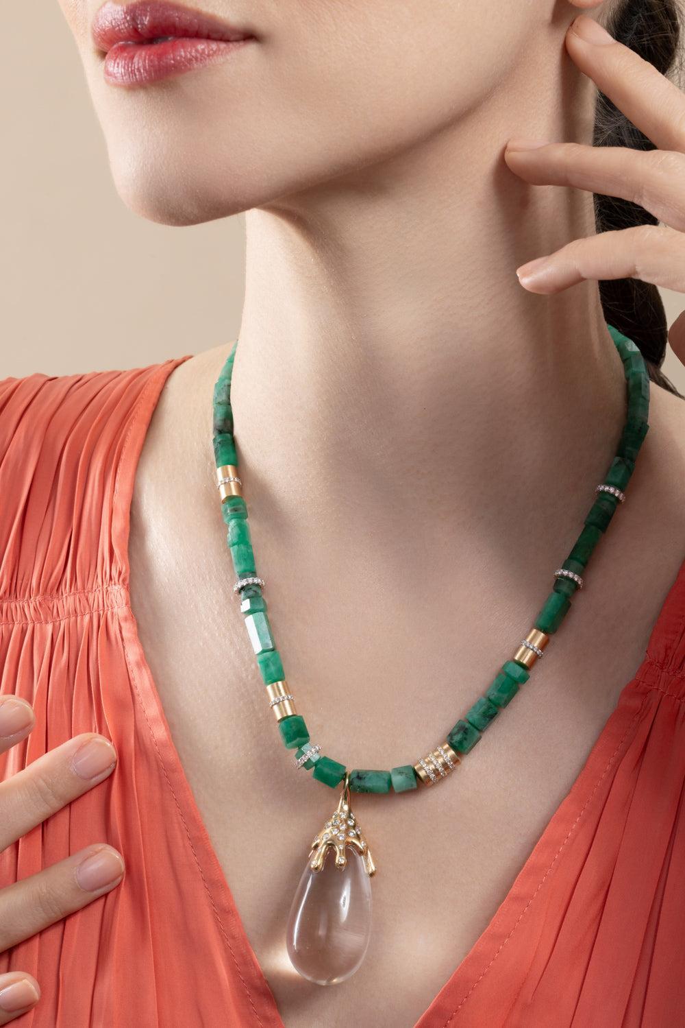Crystal Quartz Diamond Dripping Pendant-YELLOW GOLD-JEWELRYFINE JEWELPENDANT-EDINA KISS