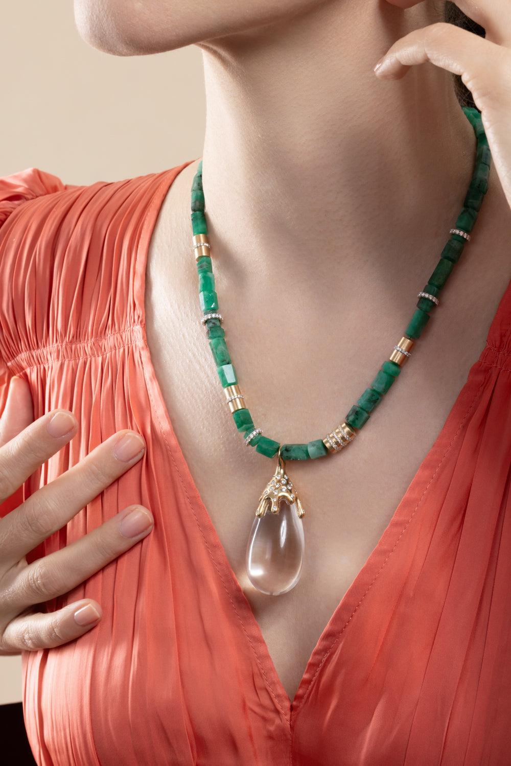 Emerald Large Beaded Necklace-YELLOW GOLD-18-JEWELRYFINE JEWELNECKLACE O-EDINA KISS