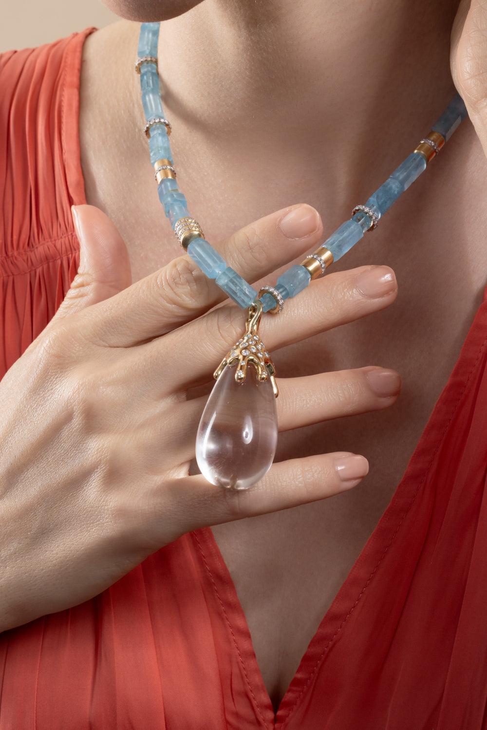 Aquamarine Beaded Necklace-YELLOW GOLD-18-JEWELRYFINE JEWELNECKLACE O-EDINA KISS