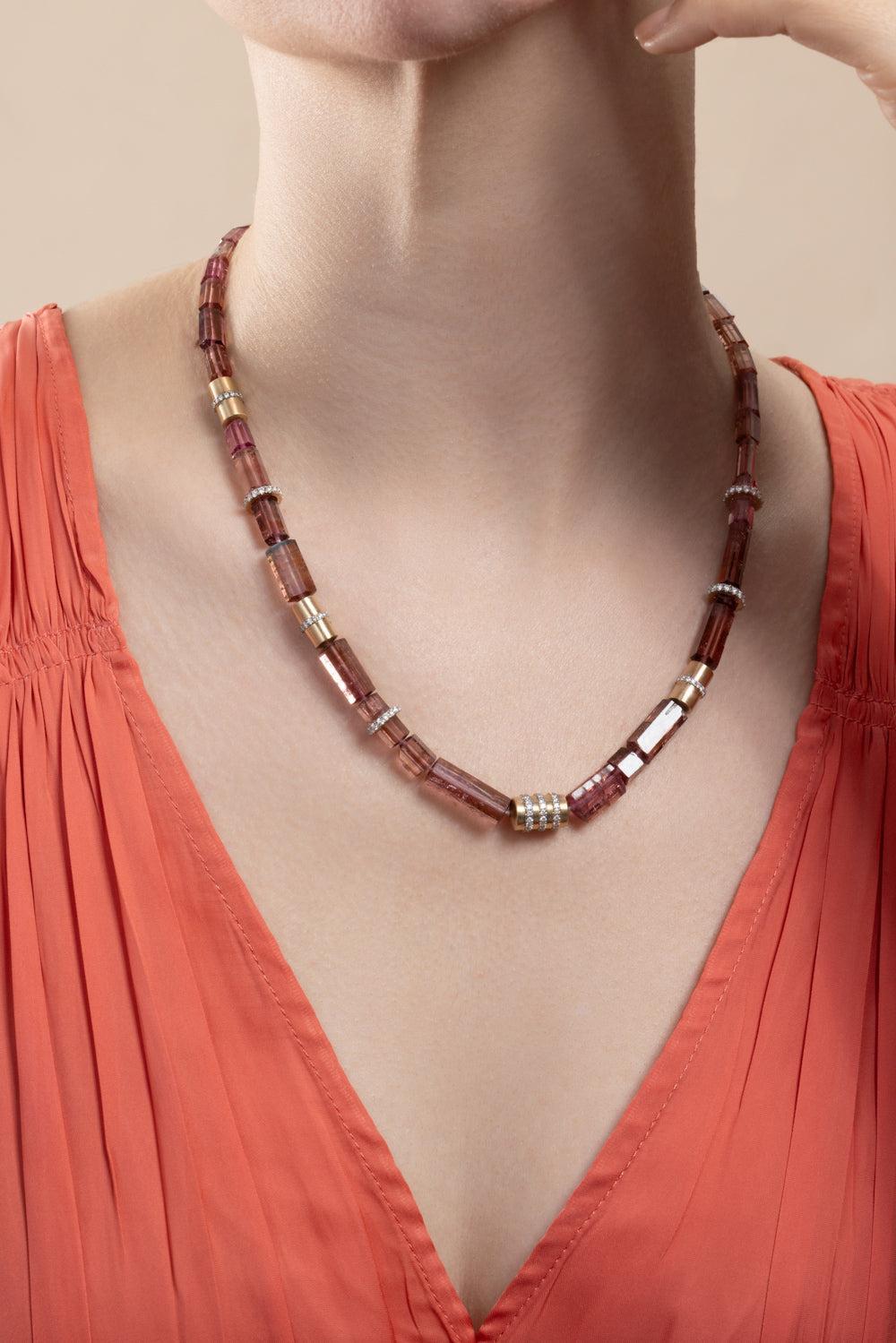 Pink Tourmaline Beaded Necklace-YELLOW GOLD-18-JEWELRYFINE JEWELNECKLACE O-EDINA KISS