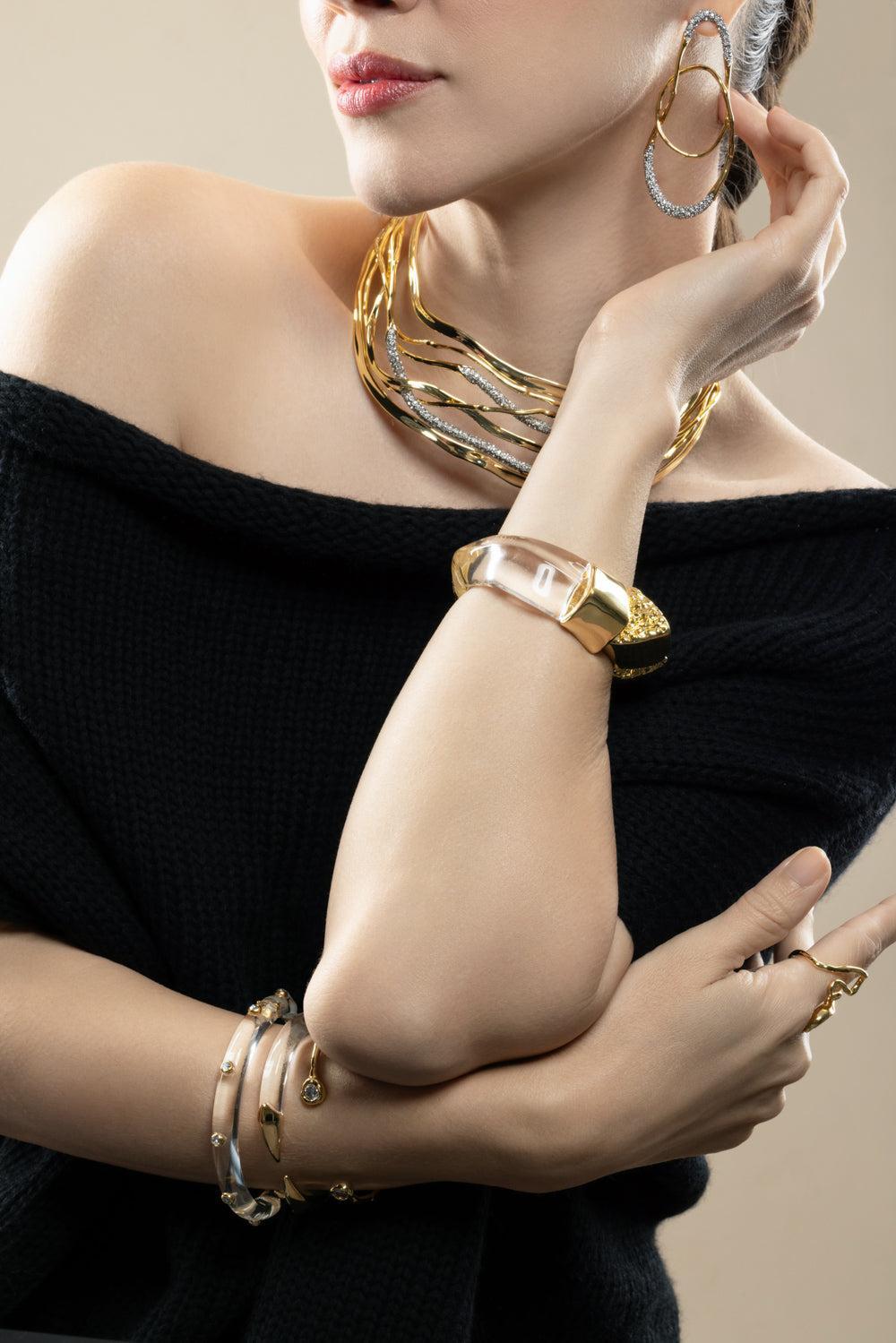 Clear Lucite Brutalist Hinge Bracelet-YLW CLR-JEWELRYBOUTIQUEBRACELET O-ALEXIS BITTAR