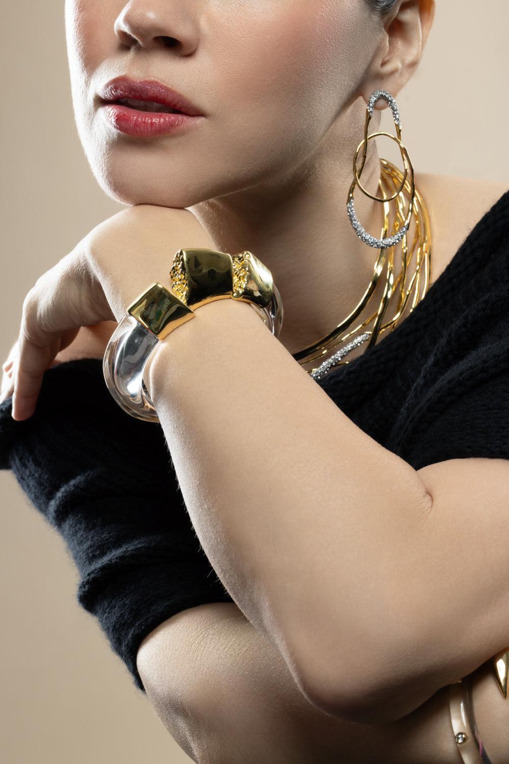 Clear Lucite Brutalist Hinge Bracelet-YLW CLR-JEWELRYBOUTIQUEBRACELET O-ALEXIS BITTAR