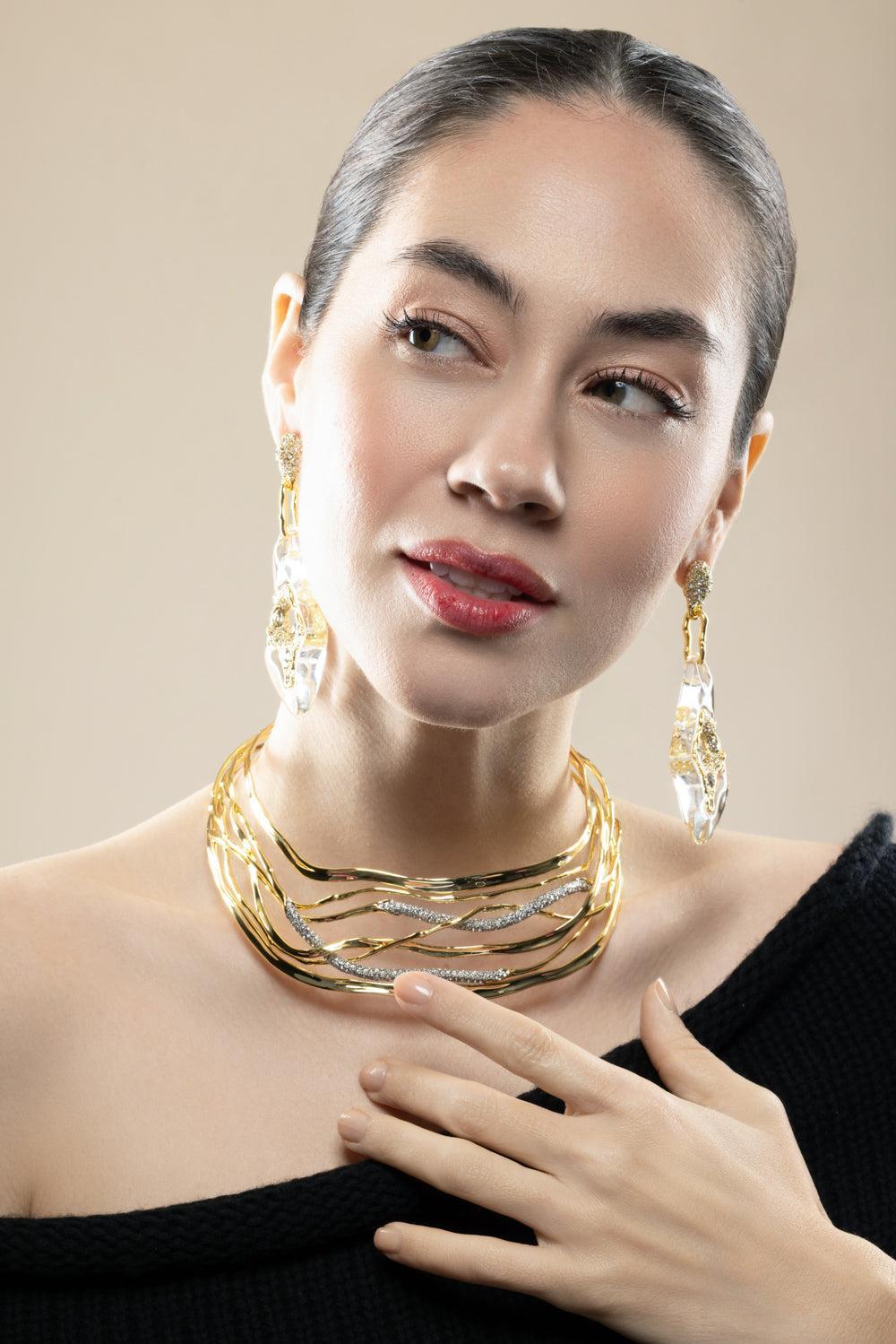 Crystal Pave Liquid Lucite Geode Drop Earrings-YLW CLR-JEWELRYBOUTIQUEEARRING-ALEXIS BITTAR