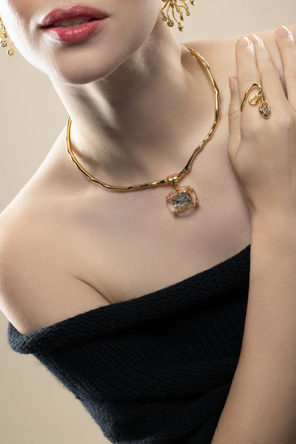Crystal Liquid Lucite Jeweled Collar Necklace-YELLOW-JEWELRYBOUTIQUENECKLACE O-ALEXIS BITTAR