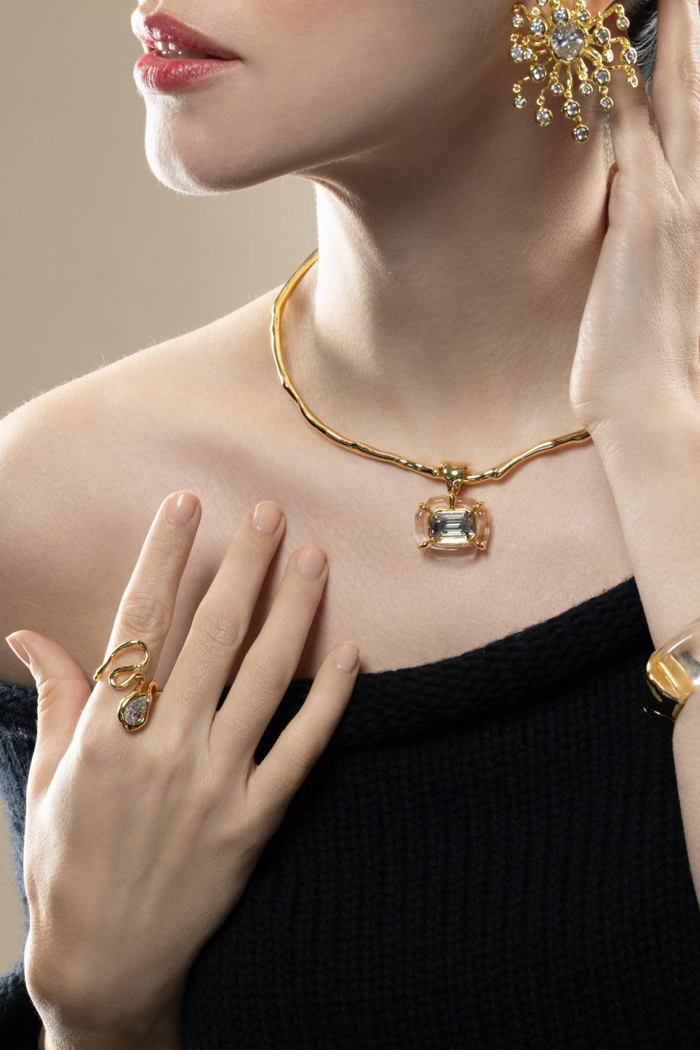 Crystal Liquid Lucite Jeweled Collar Necklace-YELLOW-JEWELRYBOUTIQUENECKLACE O-ALEXIS BITTAR