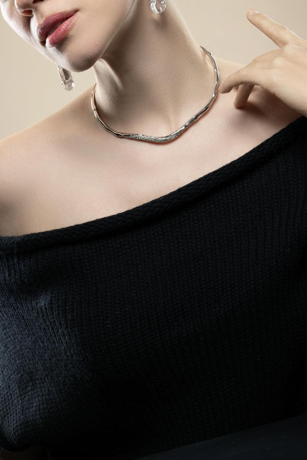 Crystal Solanales Skinny Collar Necklace-SILVER-JEWELRYBOUTIQUENECKLACE O-ALEXIS BITTAR