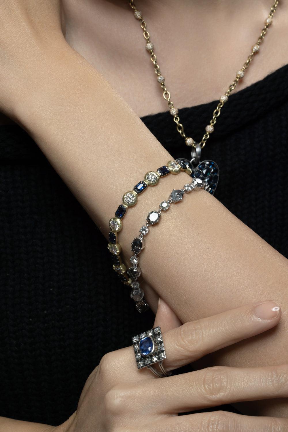 Sapphire Diamond Round Baguette Bracelet-YELLOW GOLD-7.5-JEWELRYFINE JEWELBRACELET O-SYLVA & CIE