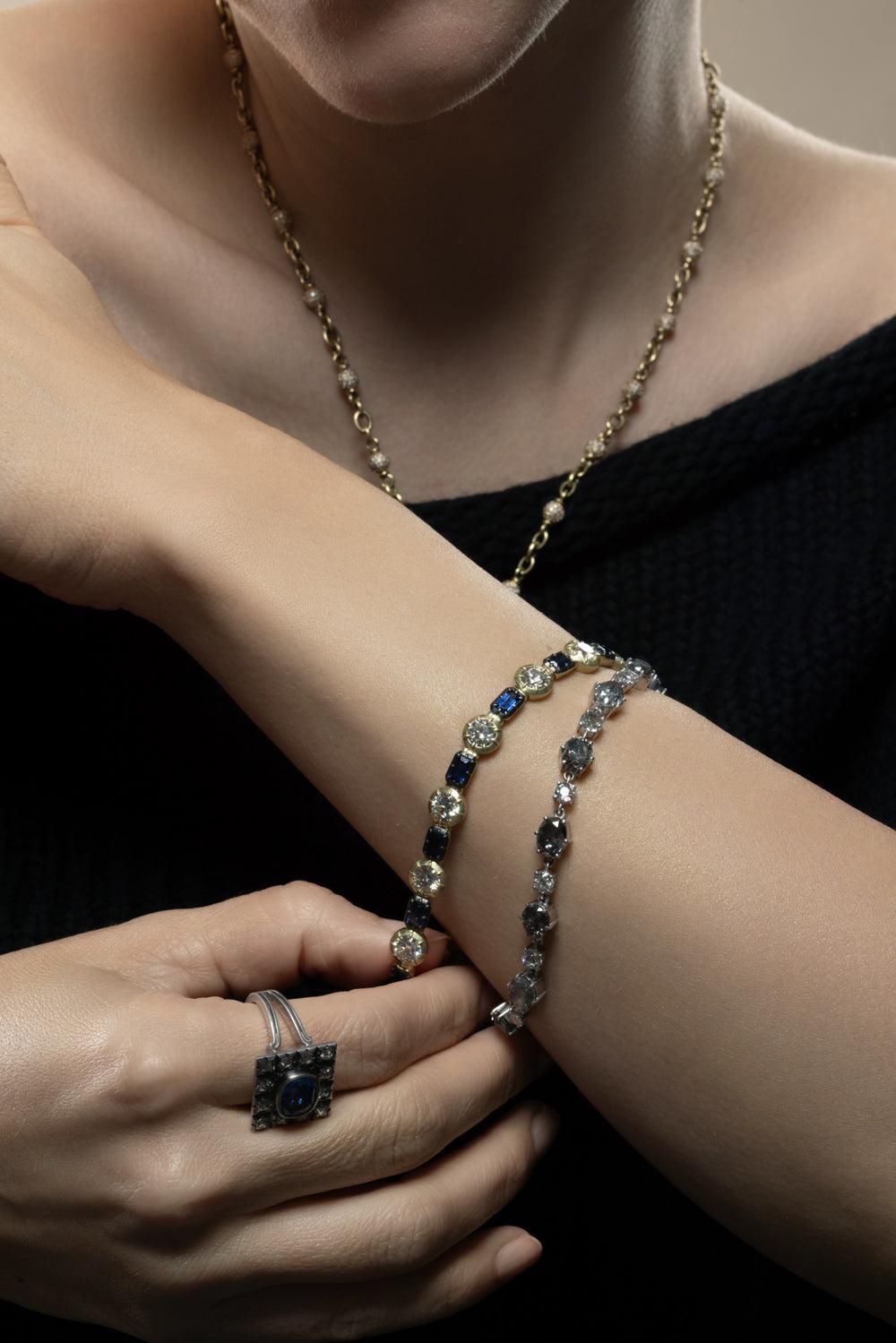 Mixed Sapphire Emerald Diamond Zamian Bracelet-YELLOW GOLD-7-JEWELRYFINE JEWELBRACELET O-SYLVA & CIE