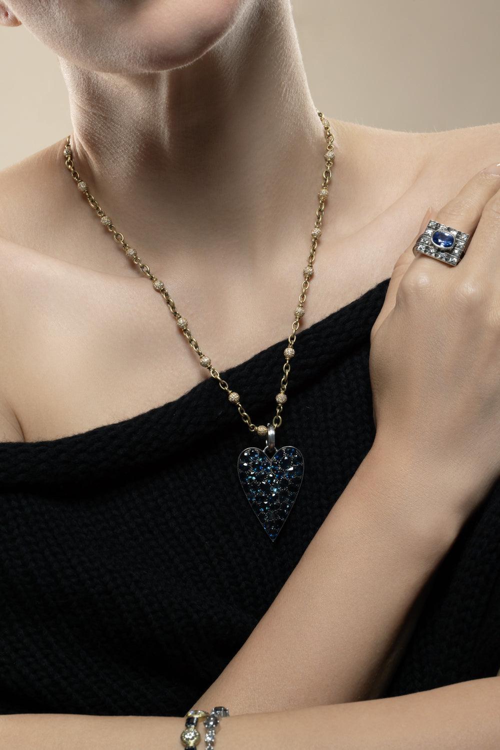 Sapphire Ten Table Heart Pendant-WHITE GOLD-JEWELRYFINE JEWELPENDANT-SYLVA & CIE
