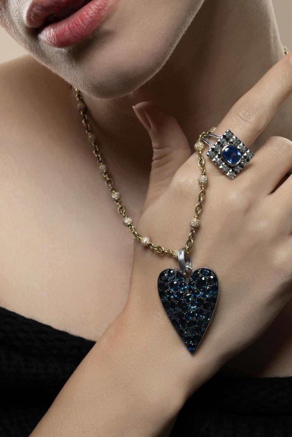 Sapphire Ten Table Heart Pendant-WHITE GOLD-JEWELRYFINE JEWELPENDANT-SYLVA & CIE
