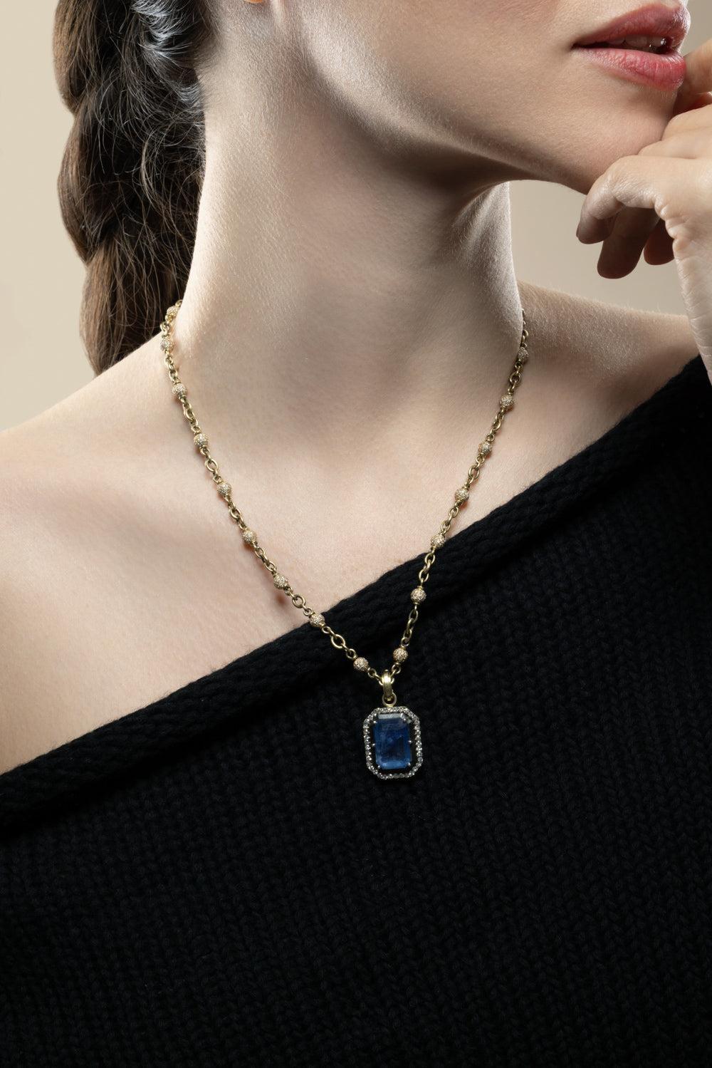Sapphire Diamond Pendant-YELLOW GOLD-JEWELRYFINE JEWELPENDANT-SYLVA & CIE