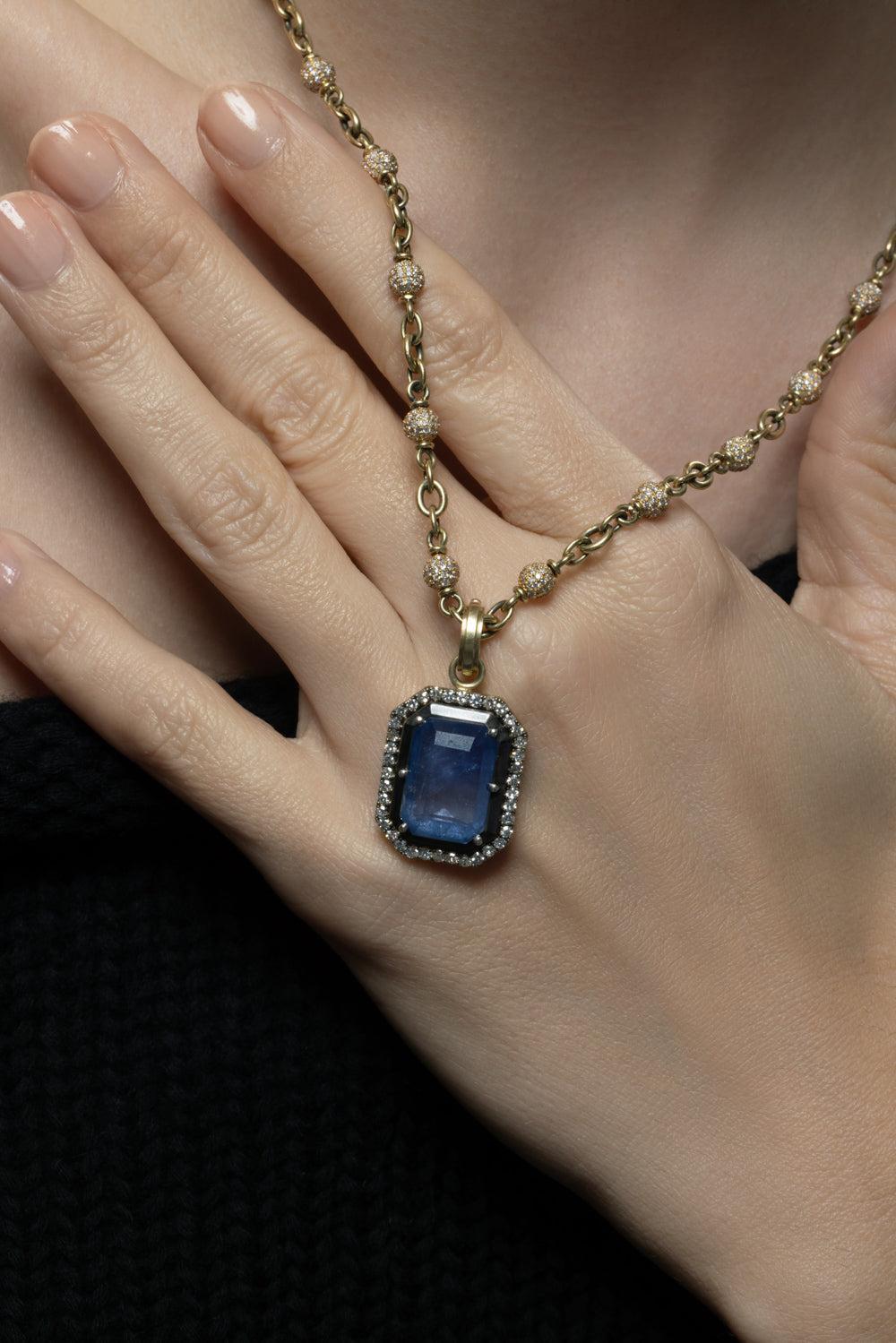 Sapphire Diamond Pendant-YELLOW GOLD-JEWELRYFINE JEWELPENDANT-SYLVA & CIE