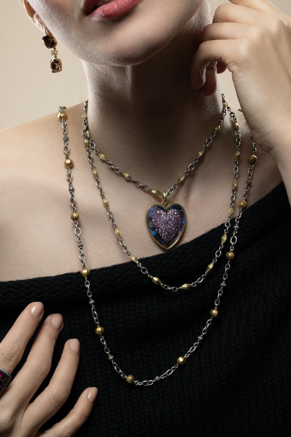 Diamond Bead Antique Necklace-YELLOW GOLD-28-JEWELRYFINE JEWELNECKLACE O-SYLVA & CIE