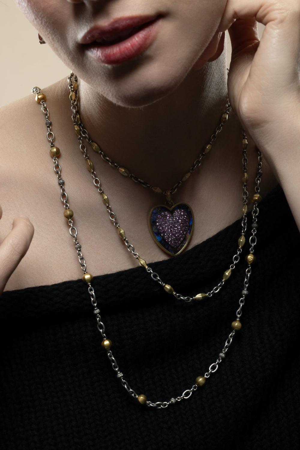 Diamond Bead Antique Necklace-YELLOW GOLD-28-JEWELRYFINE JEWELNECKLACE O-SYLVA & CIE