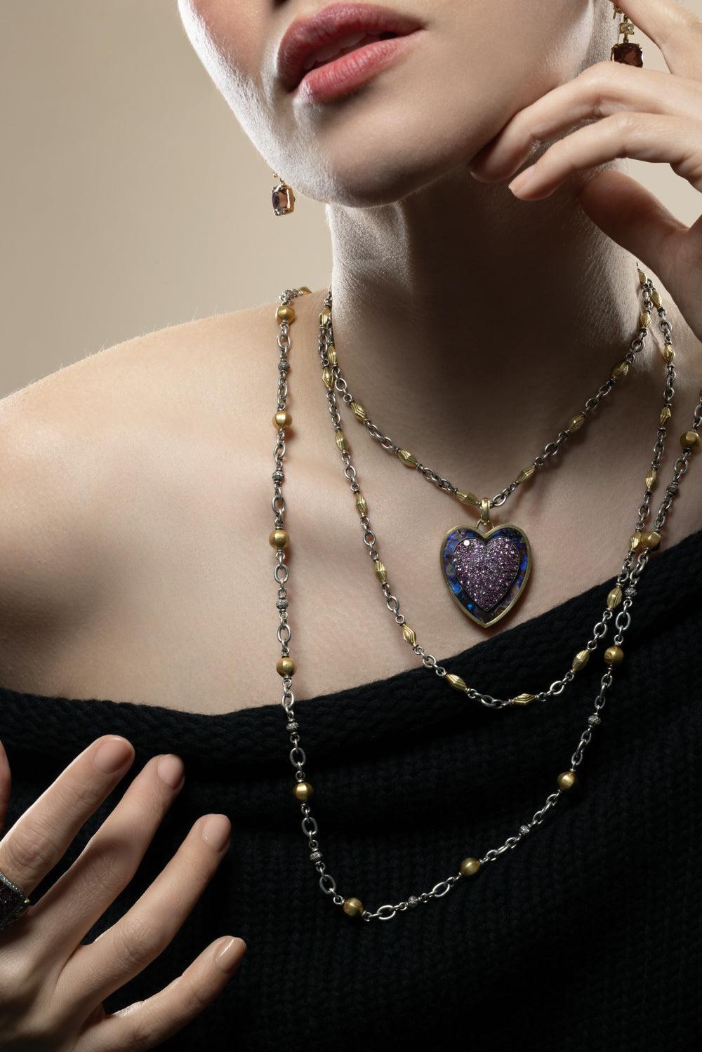 Diamond Bead Antique Necklace-YELLOW GOLD-28-JEWELRYFINE JEWELNECKLACE O-SYLVA & CIE