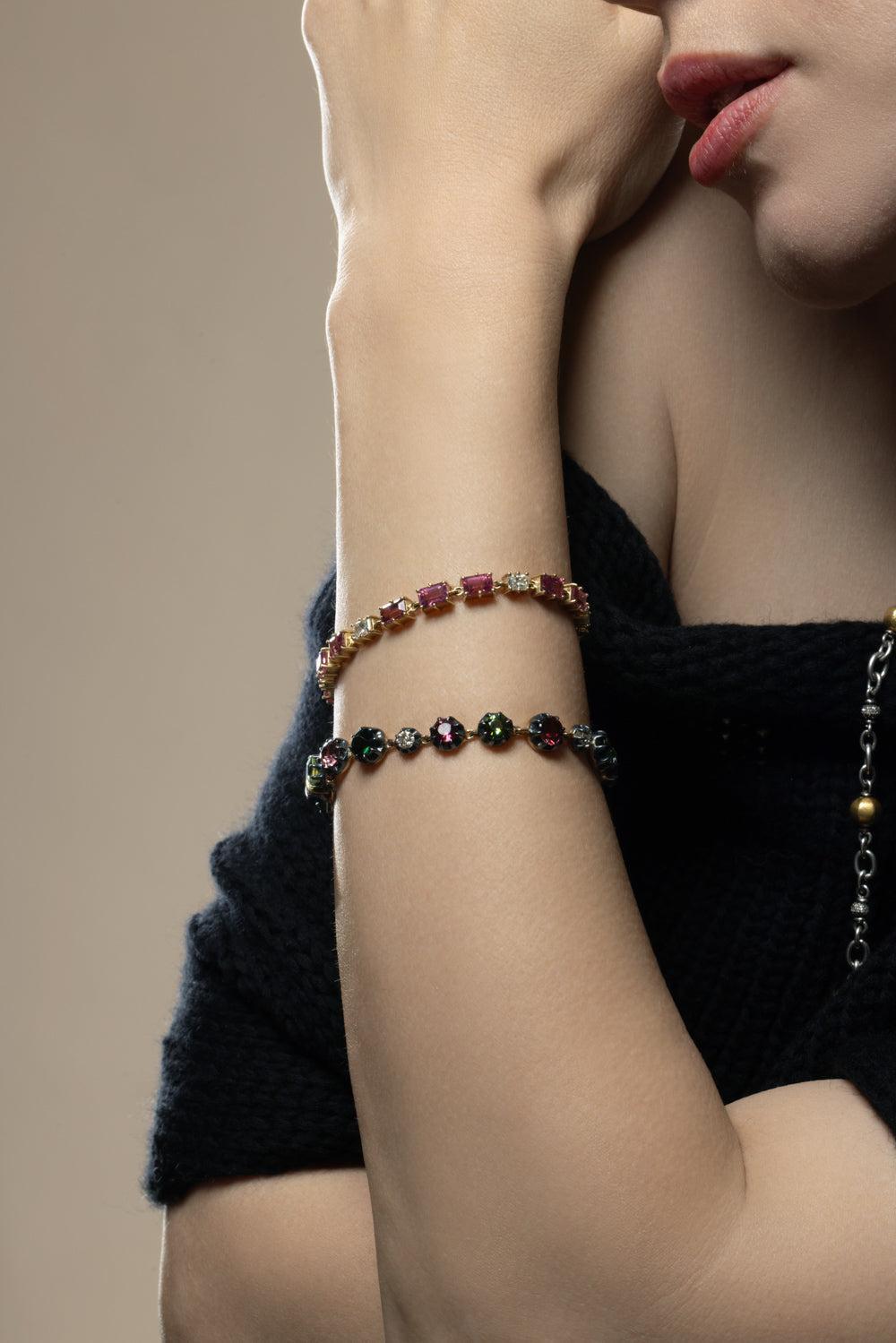 Tourmaline Diamond Old Euro Tennis Bracelet-YELLOW GOLD-7-JEWELRYFINE JEWELBRACELET O-SYLVA & CIE