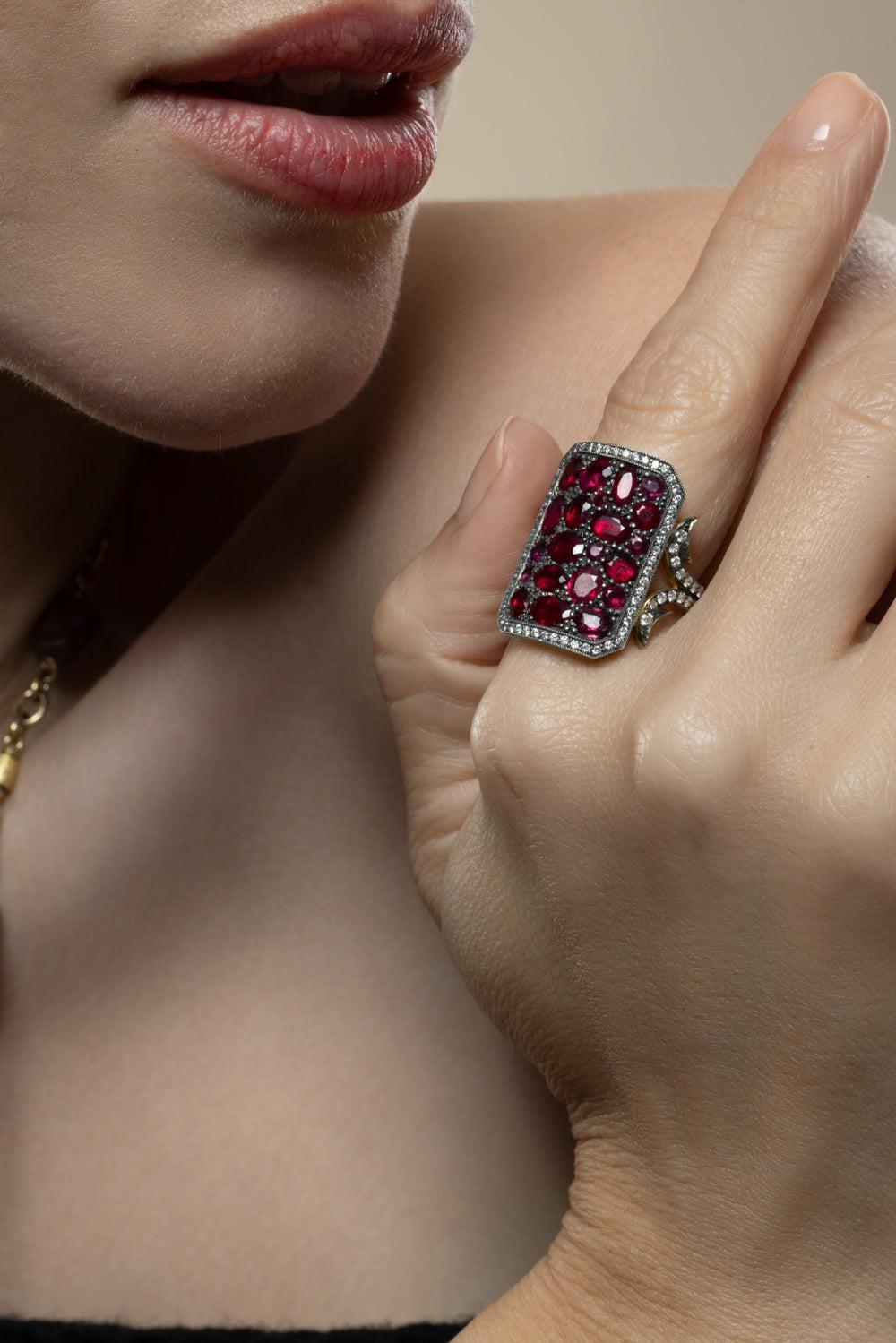 Ruby Diamond Ten Table Short Ring-SILVER-7.5-JEWELRYFINE JEWELRING-SYLVA & CIE