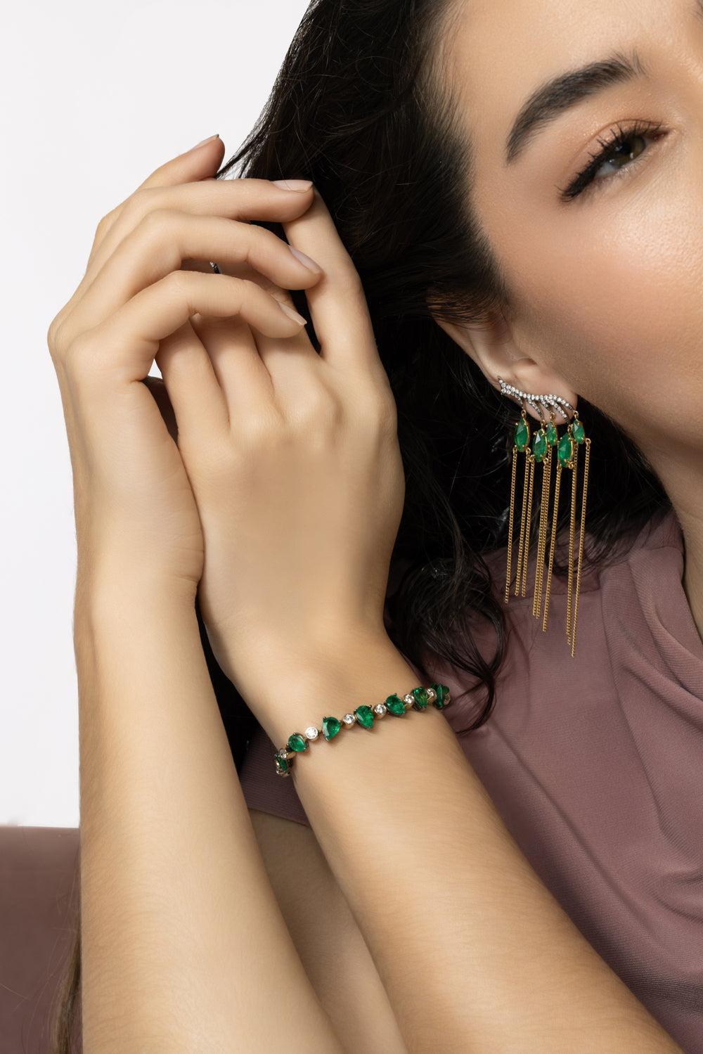 Enchanted Forest Emerald Diamond Bracelet-YELLOW GOLD-JEWELRYFINE JEWELBRACELET O-PARULINA