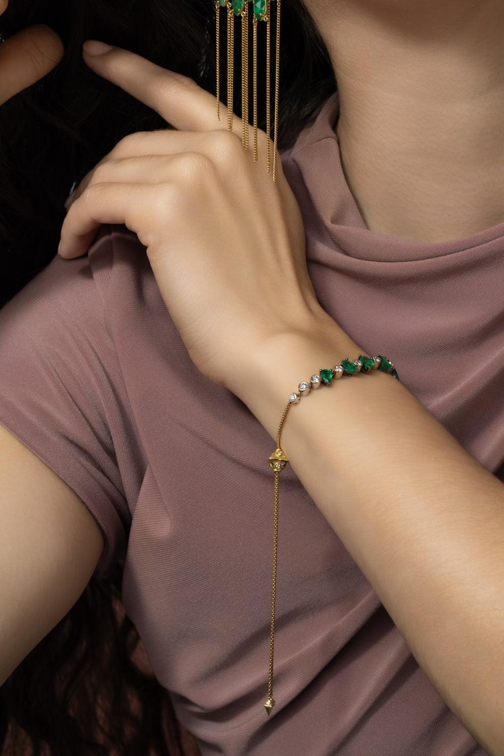 Enchanted Forest Emerald Diamond Bracelet-YELLOW GOLD-JEWELRYFINE JEWELBRACELET O-PARULINA