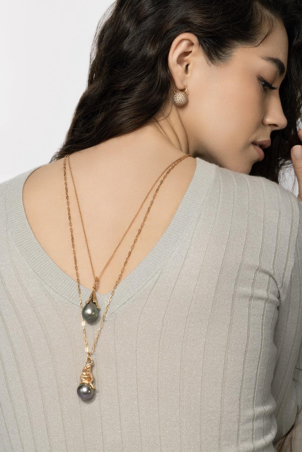 Teardrop Hanging Pearl Necklace-ROSE GOLD-JEWELRYFINE JEWELNECKLACE O-PARULINA