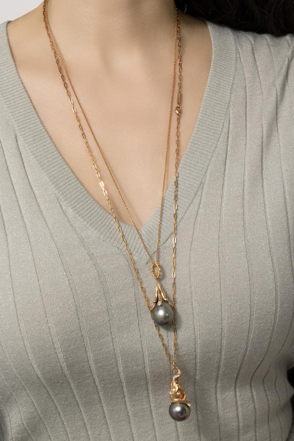 Teardrop Hanging Pearl Necklace-ROSE GOLD-JEWELRYFINE JEWELNECKLACE O-PARULINA