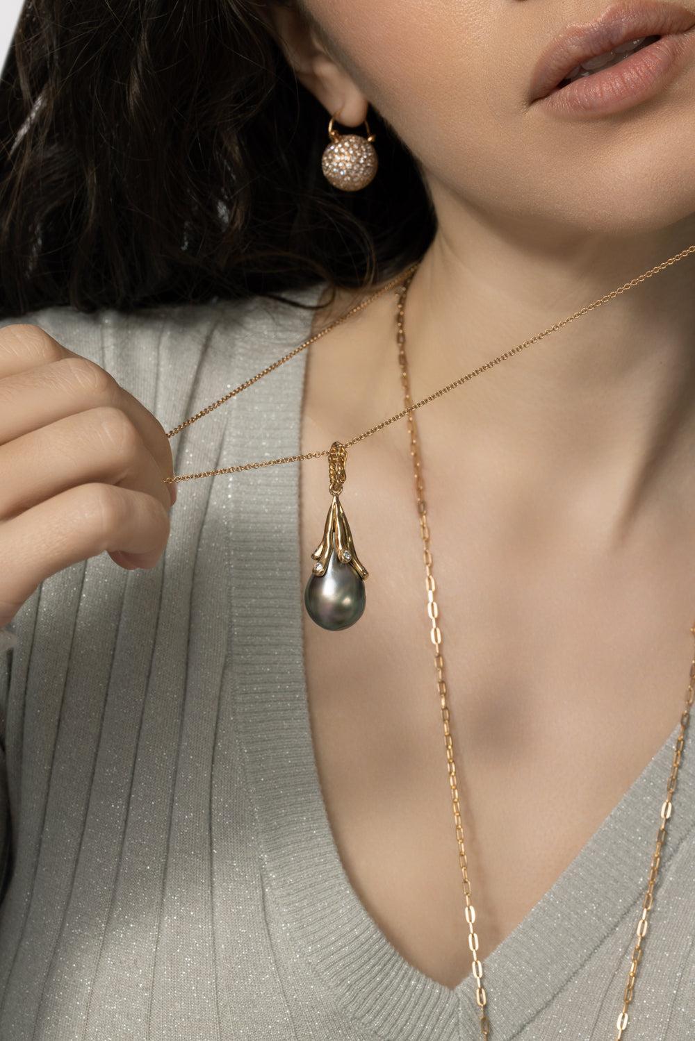 Teardrop Hanging Pearl Necklace-ROSE GOLD-JEWELRYFINE JEWELNECKLACE O-PARULINA