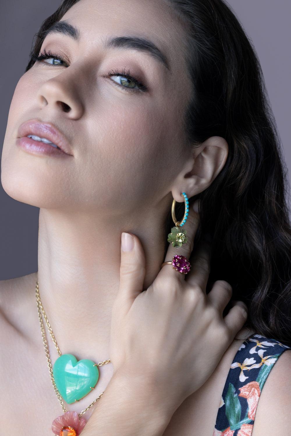 Peridot Chrysoberyl Tropical Flower Earrings | IRENE NEUWIRTH