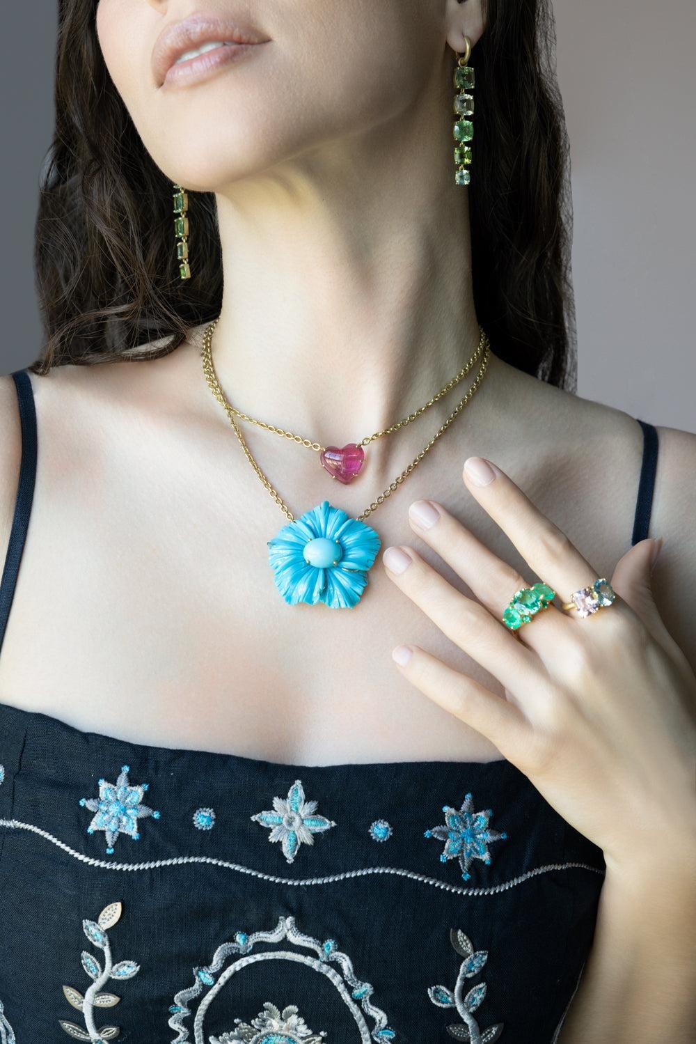 Turquoise Tropical Flower Necklace | IRENE NEUWIRTH JEWELRY