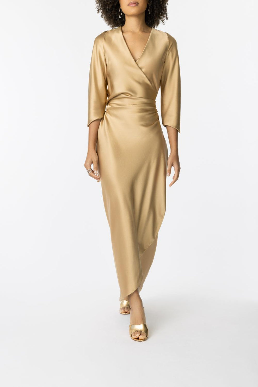 gold wrap dress PETER COHEN Long Sleeve Heavy Satin Sign How to Remove Deodorant all framed by long _okendo:syndication_key:CL136988002 Size Chart:Medium