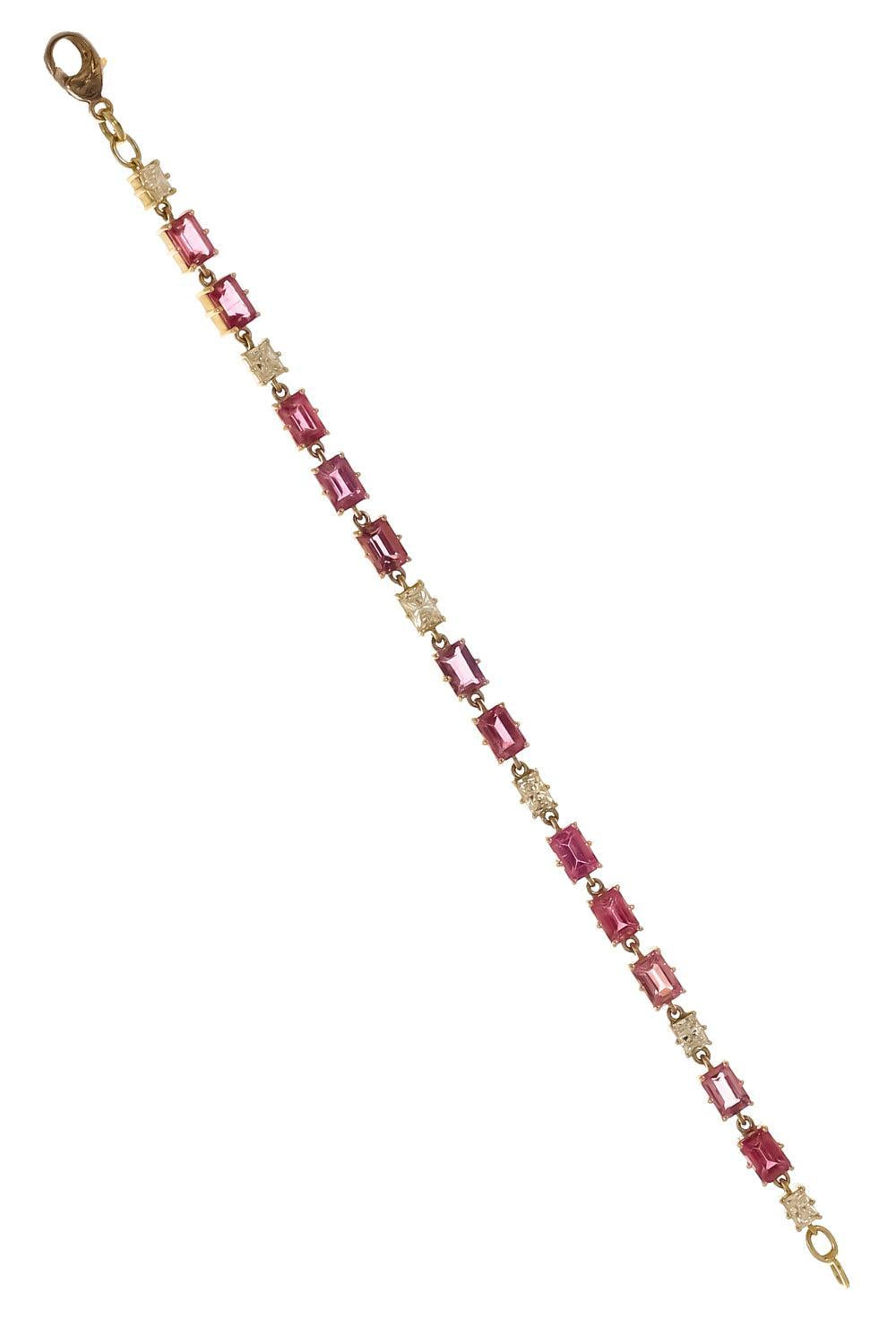 Pink Tourmaline Diamond Tennis Bracelet-YELLOW GOLD-6.5-JEWELRYFINE JEWELBRACELET O-SYLVA & CIE