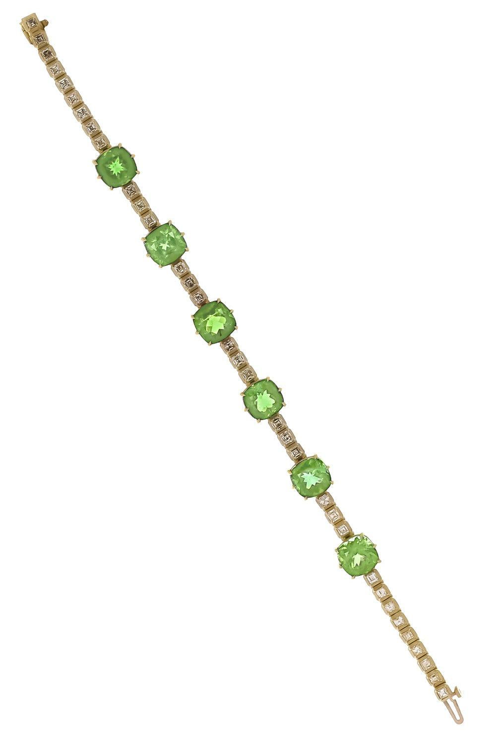 Tourmaline Diamond Cushion Cut Bracelet-YELLOW GOLD-7.25-JEWELRYFINE JEWELBRACELET O-SYLVA & CIE
